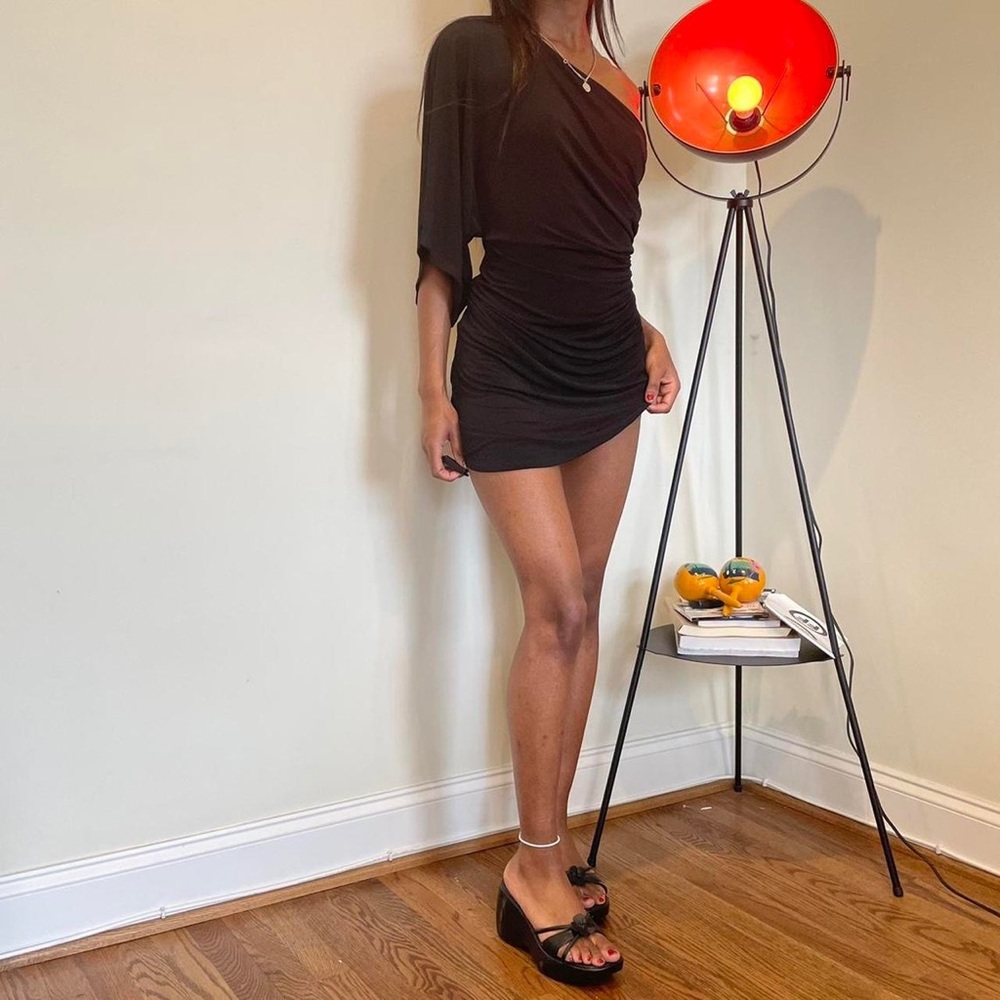 Cool & Funky black one shoulder mini/ midi dress by B. smart.